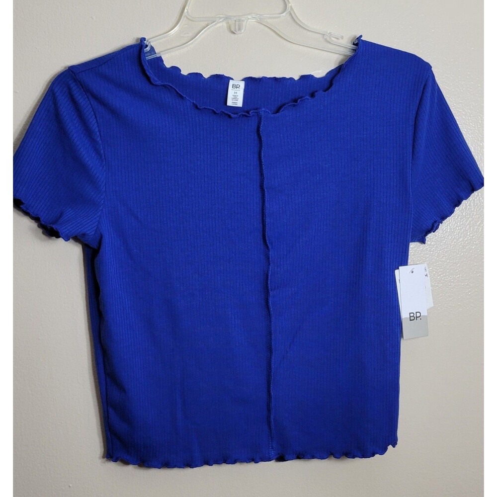 NWT Woman's BP Blue Medium Crop Top Short Sleeve Pullover Polyester Blend
